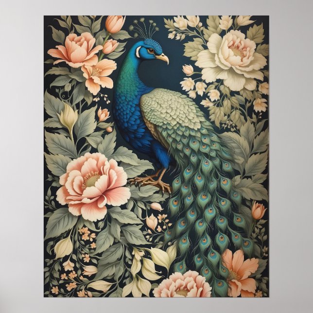 Poster Belo Peacock William Morris Inspirou Floral (Frente)
