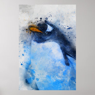 Poster belo pinguim, pintura de aquarela mínima