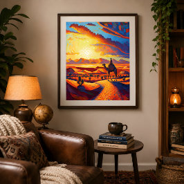 Poster Belo Pôr do Sol Desértico da Hora Dourada & Camelo
