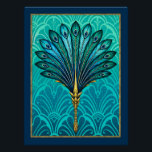 Póster Belo Poster do fã Peacock Art Deco.<br><div class="desc">Eu mesmo criei esse lindo Fã de Arte Deco Peacock. Estou apaixonado pelas cores que combinei para o fundo. Com um fundo de Deco com padrões e um fã de penas Peacock estilo Art Deco,  esta poster é impressionante. Eu realmente espero que você goste.</div>