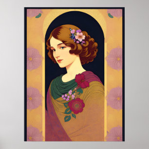Poster Belo retrato, arte deco, retrato de dama dos anos