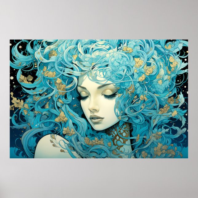 Poster Belo retrato de mulher entrelaçando (Frente)