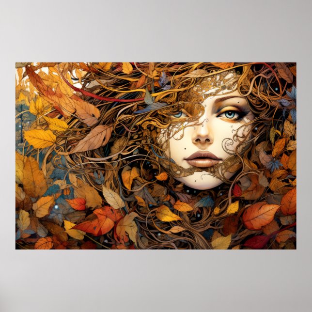 Poster Belo retrato de mulher entrelaçando (Frente)