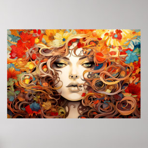 Poster Belo retrato de mulher entrelaçando