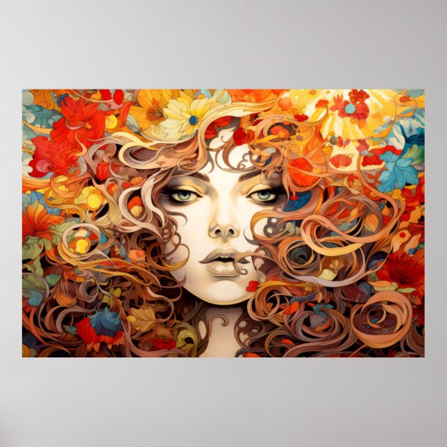 Poster Belo retrato de mulher entrelaçando (Frente)