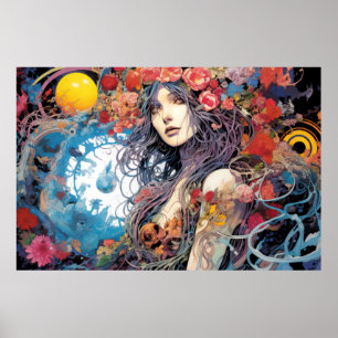 Poster Belo retrato de mulher entrelaçando