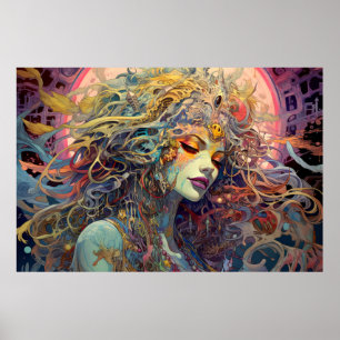 Poster Belo retrato de mulher entrelaçando
