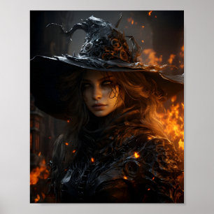 Poster Belo retrato fantástico da bruxa de Halloween