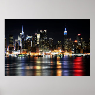 Poster Belo Rio Refletindo Luzes Noturnas de Nova York
