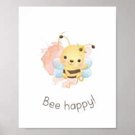 Poster Belo Rosa/Abelha Amarela Feliz! Nursery Girls Wall
