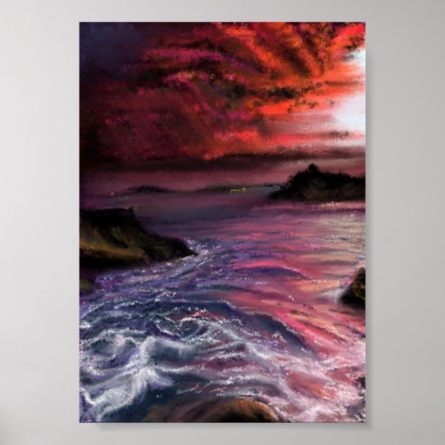 Poster Belo Sol do Mar - Pintura Original de Abstrato (Frente)