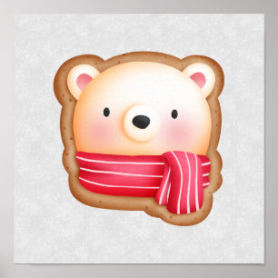 Poster Belo Urso Enfrentado Vermelho Scarf e Cheeks Rosad