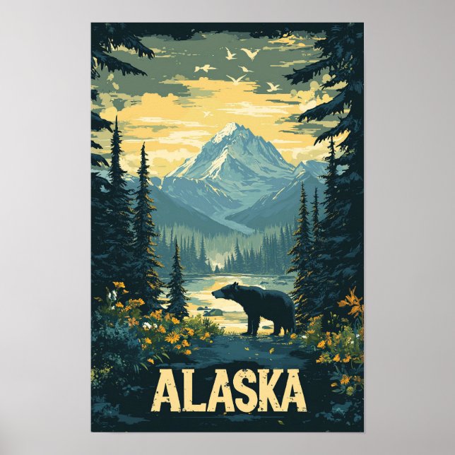 Poster Belo Viagem de Ilustração do Urso do Alasca (Frente)