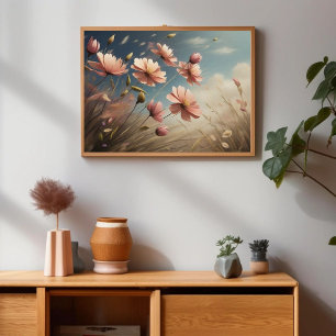 Poster Belo Vintage Flores Pintura Elegância