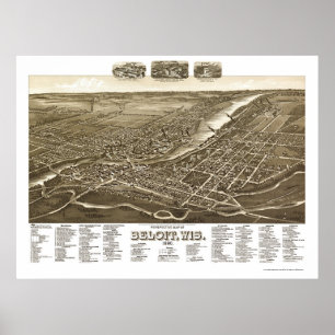 Póster Beloit, mapa panorâmico dos WI - 1890