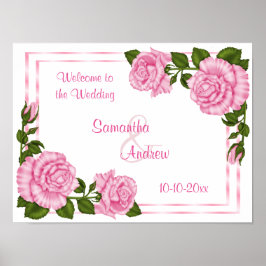 Poster Belos Cantos de Buquês Cor-de-Rosa Casamento Bem-V
