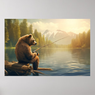 Poster Belzzle Bear Animal Diversão Lago Pesca Tempo Feli