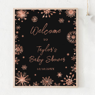 Poster Bem-vinda ao Chá de Bebê Flocos de Neve Rose Gold