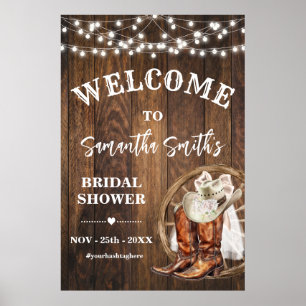 Poster Bem-vinda Cowgirl Boots Hat Chá de panela Ocidenta