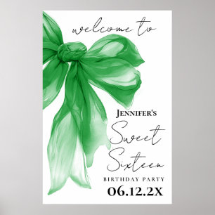 Poster Bem-vinda Green Bow Coquette Script Sweet 16