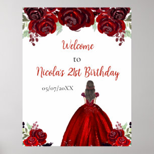 Poster Bem-vinda Princesa de Cabelo Castanho Aniversário