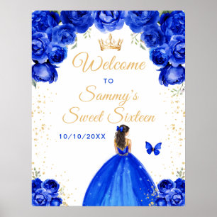 Poster Bem-vinda Princesa de Cabelo Castanho Azul aos Doz
