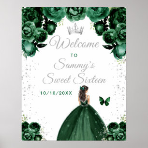 Poster Bem-vinda Princesa de Cabelo Castanho Verde Sweet