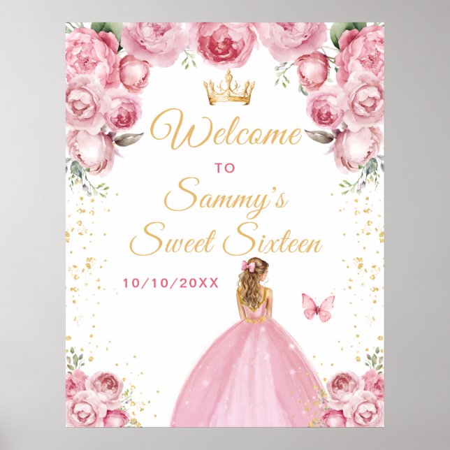 Poster Bem-vinda Princesa de Cabelo Loiro Rosa aos Doze A (Frente)