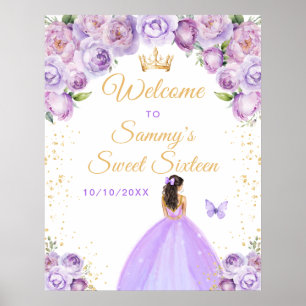 Poster Bem-vinda Princesa Morena Roxa Sweet Sixteen