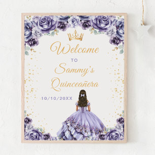 Poster Bem-vinda Princesa Roxa Empoeirada Quinceañera