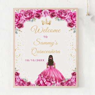 Poster Bem-vinda Quinceañera Princesa Rosa Quente