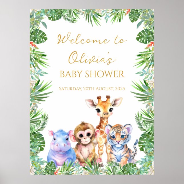 Poster Bem-vindo a animais bebês da Selva Tropical Person (Frente)