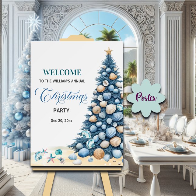 Poster Bem-vindo à Árvore de Conchas de Natal na Praia (Criador carregado)