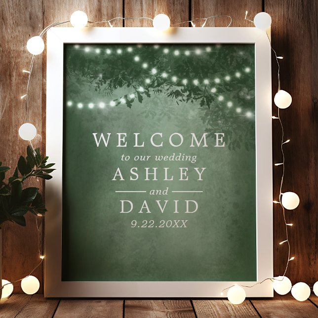Poster Bem-vindo à Árvore Rústica com Luzes de Natal para (Criador carregado)