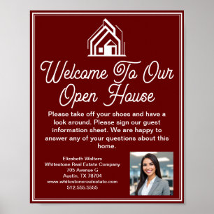 Poster Bem-vindo à Burgundy Real Estate Company Open Hous