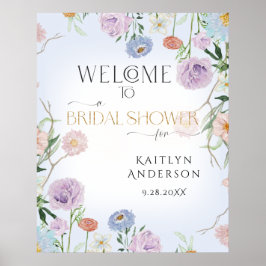 Poster Bem-vindo à Chuvinha de Presentes Floral Azul Céu 