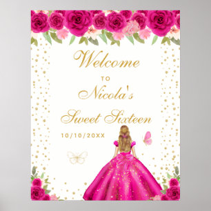 Poster Bem-vindo à Doce Dezesseis com Cabelo Loiro Rosa V