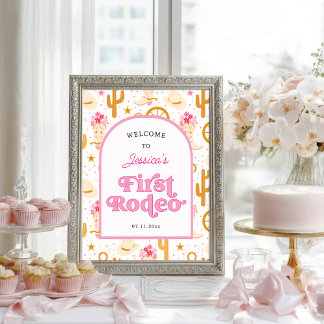 Poster Bem-vindo à Primeira Rodeio Cowgirl Rosa 1º Aniver