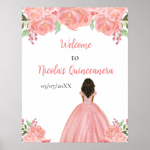 Poster Bem-vindo à Princesa de Pele Morena Rosa Quinceane