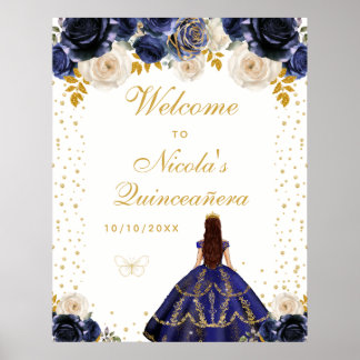 Poster Bem-vindo à Princesa Quinceañera Azul Marinho Flor