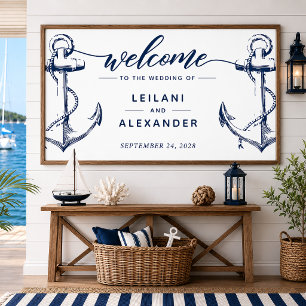 Poster Bem-vindo Âncora de Casamento Náutico Branco