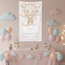 Poster Bem-vindo ao 1º Aniversário Beary no Balão de Ar Q