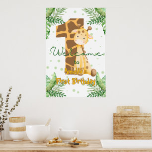 Poster Bem-vindo ao 1º Aniversário da Girafa Fofa
