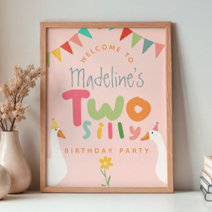 Poster Bem-vindo ao 2º aniversário das meninas Rosa Duas