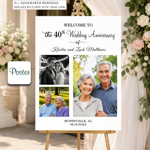 Poster Bem-vindo ao 40º Aniversário de Casamento com 3 Fo