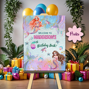 Poster Bem-vindo ao 6º Aniversário das Sereias Brilho Ros