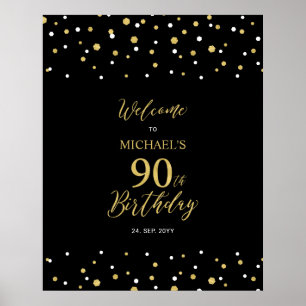 Poster Bem-vindo ao 90º Aniversário Confetes Dourados e P