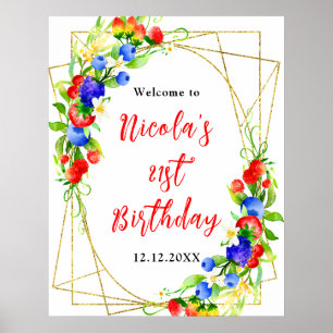Poster Bem-vindo ao Aniversário de Verão com Frutas Verme
