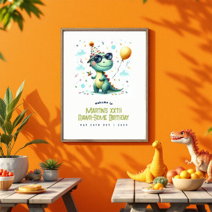 Poster Bem-vindo ao Aniversário do Dinossauro Custom Rawr