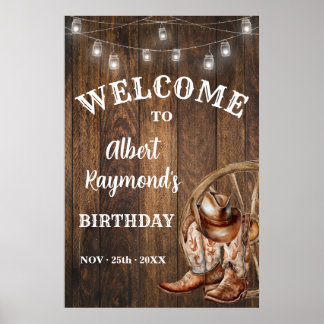 Poster Bem-vindo ao Aniversário do Western Cowboy Boots H